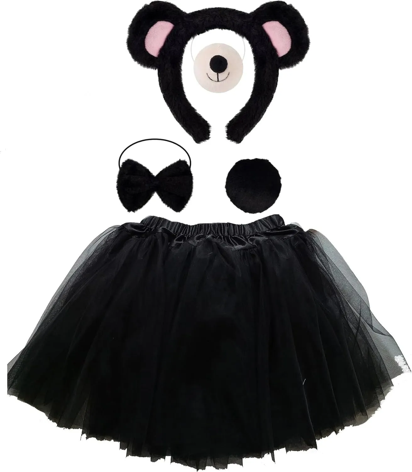 Kirei Sui Kids Funny Bear Costume Set with Ears Headband Bowtie Tail & Tutu Halloween Dress Up Set for Girls