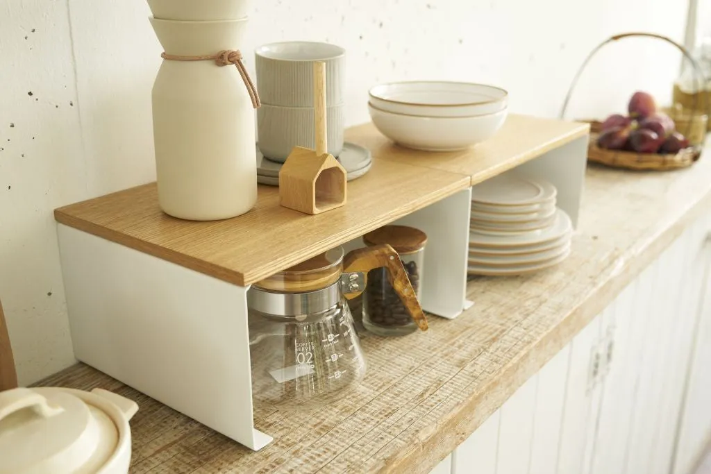 Kitchen rack L with wood top - Tosca - white
