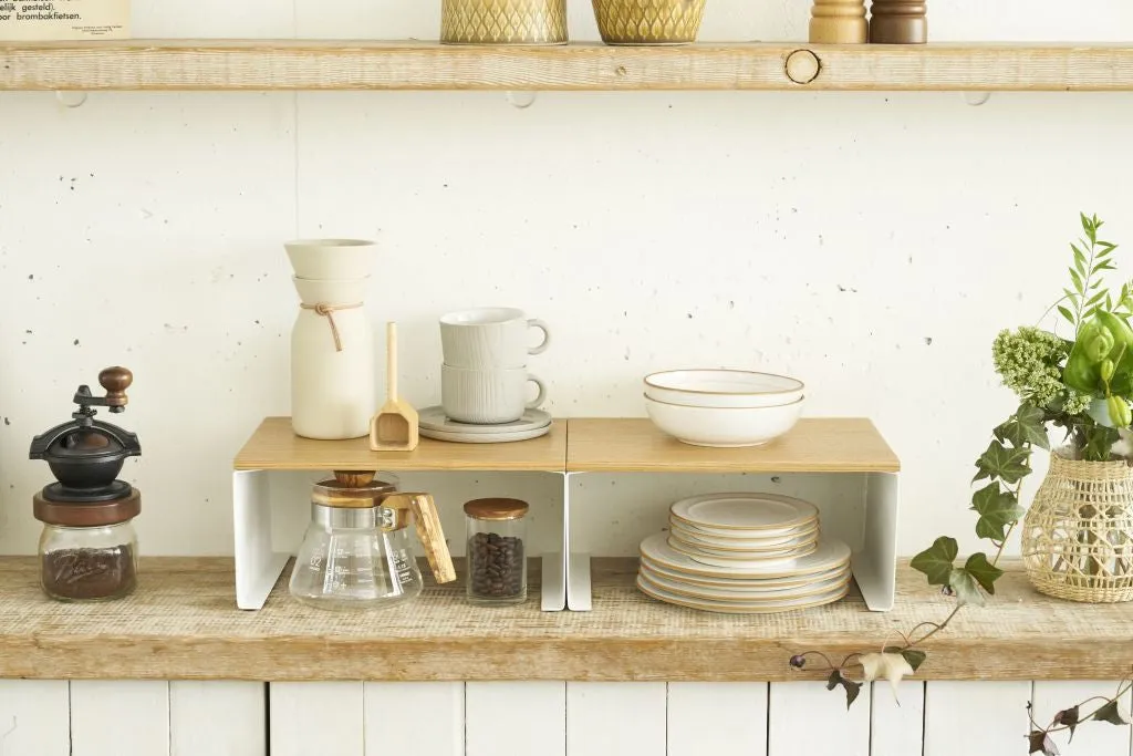 Kitchen rack L with wood top - Tosca - white