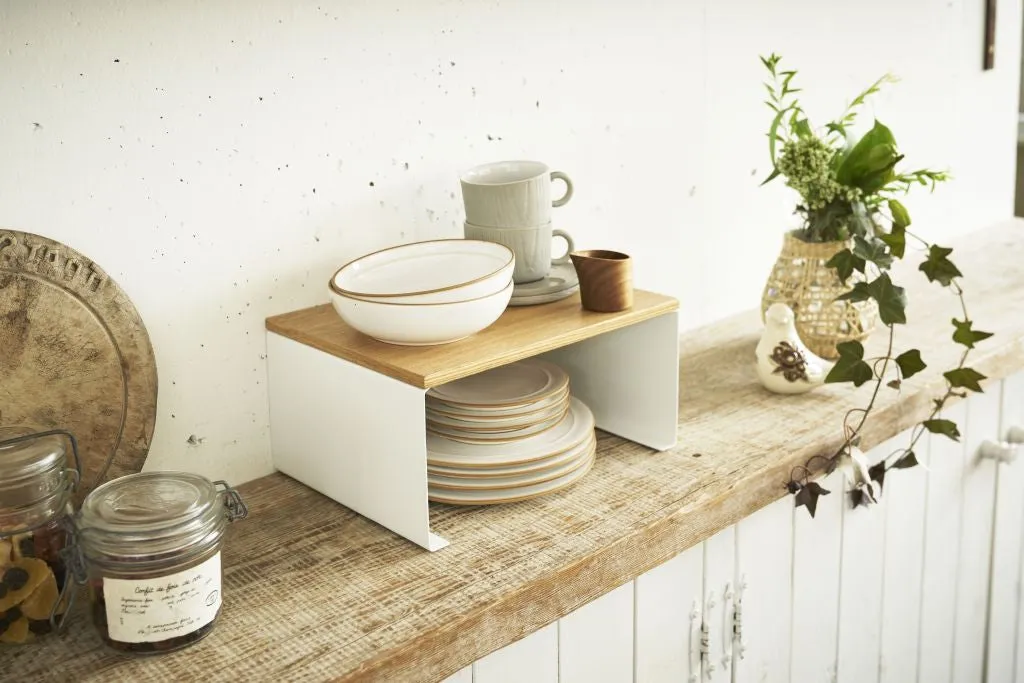 Kitchen rack L with wood top - Tosca - white
