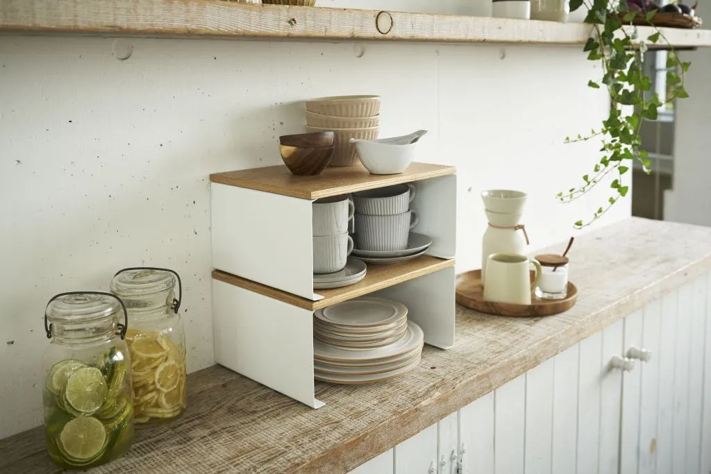 Kitchen rack L with wood top - Tosca - white