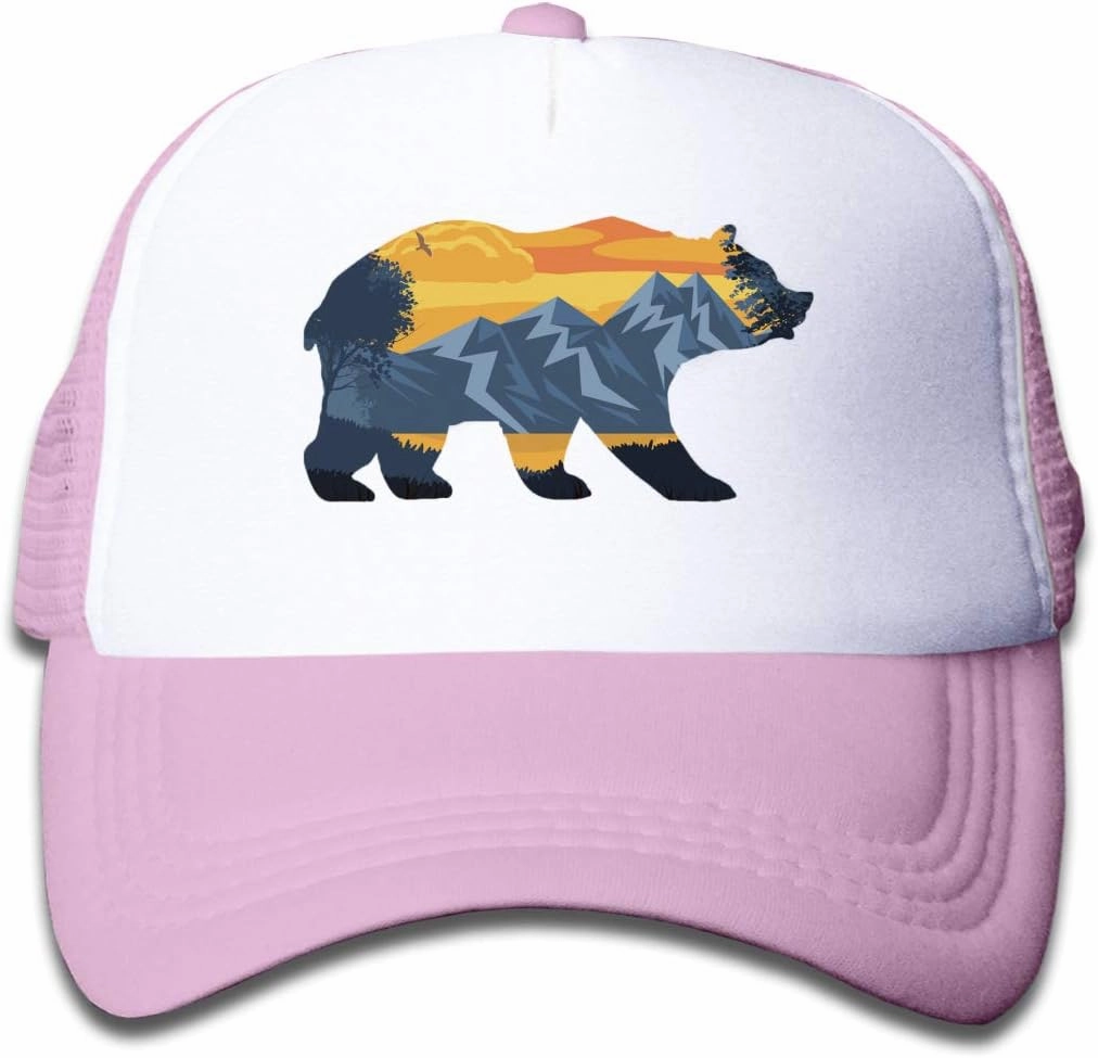 KKMKSHHG Bear Mountain Youth Adjustable Mesh Hats Baseball Trucker Cap for Boys and Girls