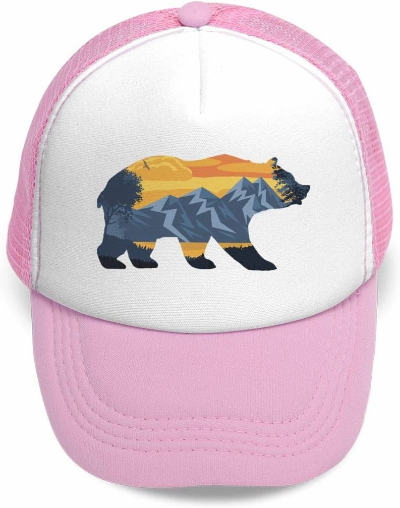 KKMKSHHG Bear Mountain Youth Adjustable Mesh Hats Baseball Trucker Cap for Boys and Girls