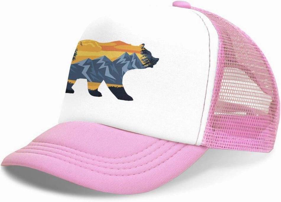 KKMKSHHG Bear Mountain Youth Adjustable Mesh Hats Baseball Trucker Cap for Boys and Girls