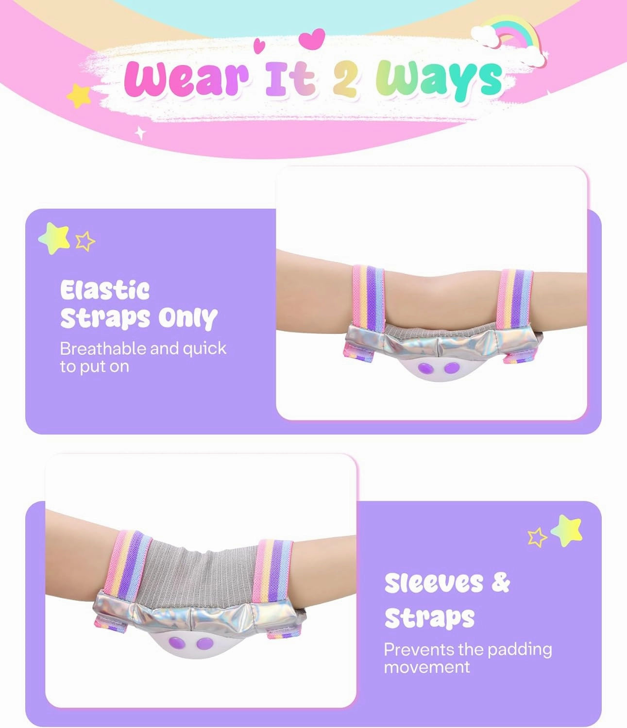 Knee Pads for Kids, ZOOBLISS Toddler Knee and Elbow Pads Set Wrist Guards for Skating Girls Aged 3-12, Kids Protective Gear for Roller Skates Skateboard Bike Scooter, Included Drawstring Bag (Rainbow)