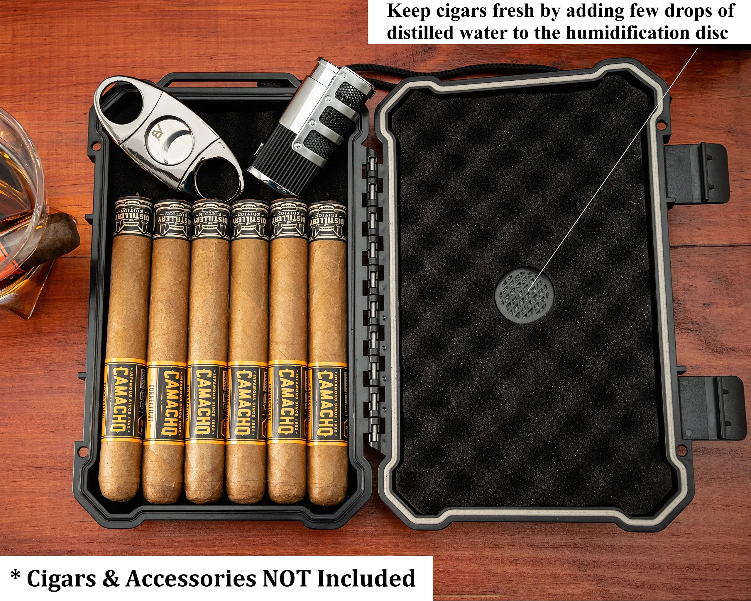 Kobi & Knight Travel Cigar Humidor with Hygrometer - Case for 6 x 8-Inch Cigars -Waterproof Dustproof Portable Cigar - Shockproof Humidor Kit - Cigar Aficionados Accessories - Cigars Gift Set for Men