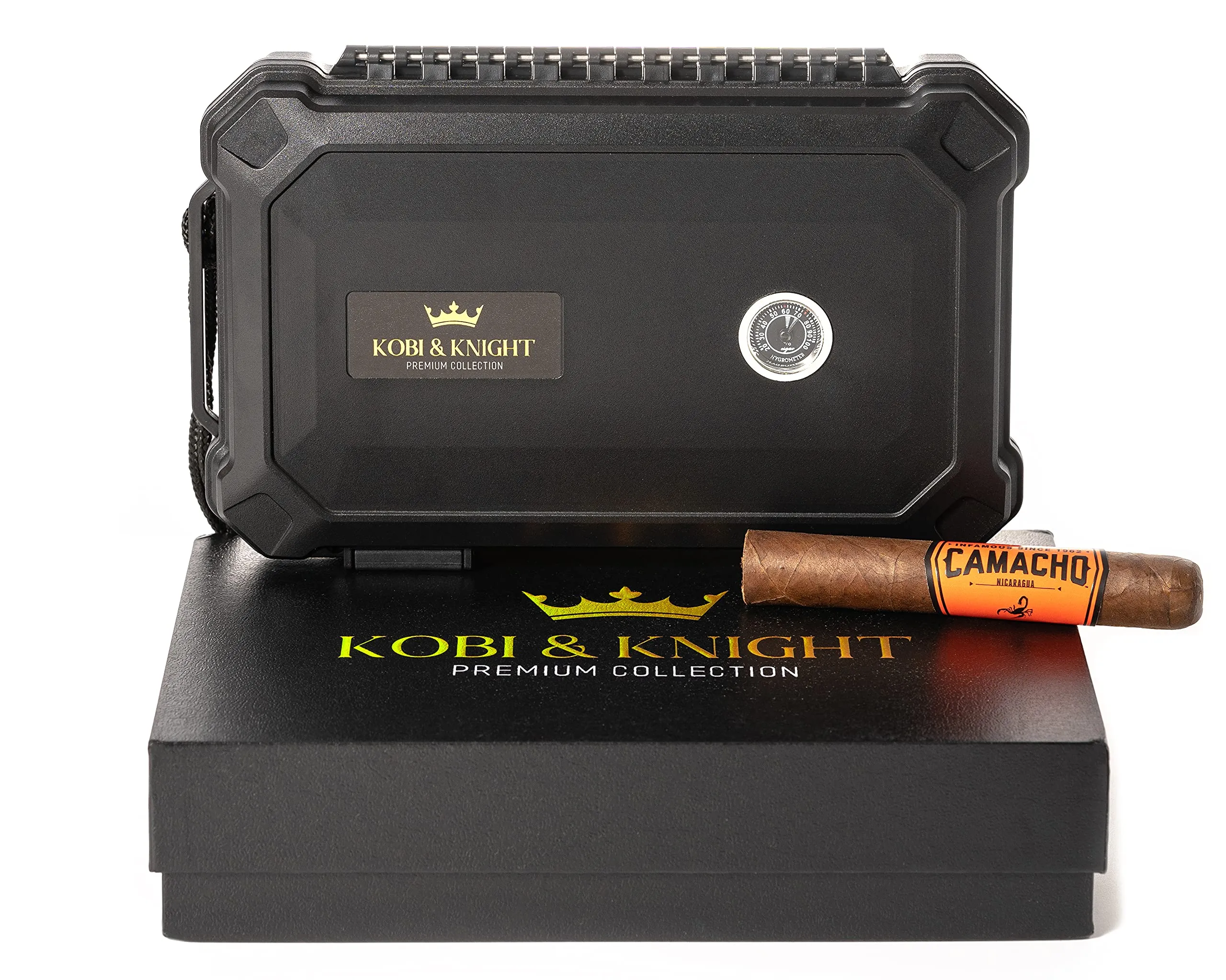 Kobi & Knight Travel Cigar Humidor with Hygrometer - Case for 6 x 8-Inch Cigars -Waterproof Dustproof Portable Cigar - Shockproof Humidor Kit - Cigar Aficionados Accessories - Cigars Gift Set for Men
