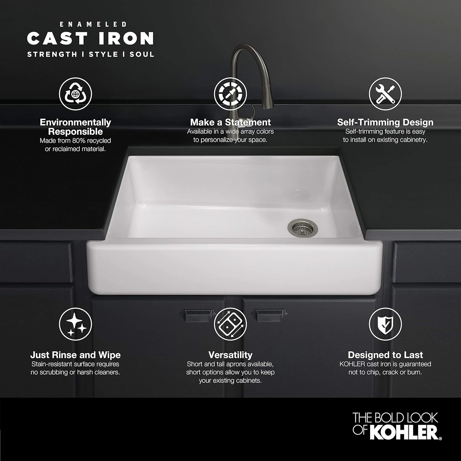 KOHLER Whitehaven Farmhouse Smart Divide Self-Trimming Undermount Apron Front Double-Bowl Kitchen Sink with Tall Apron, 35-1/2-Inch x 21-9/16-Inch, Dune (K-6427-NY)