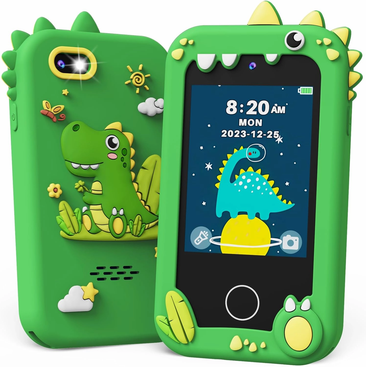 KOKODI Kids Smart Phone Toys, Touchscreen HD Dual Camera Cell Phone for Kids, Birthday Gifts Dinosaur Toddler Play Phone for Boys 3-10, Travel Learning Toy for Kids with 8GB SD Card(Green)