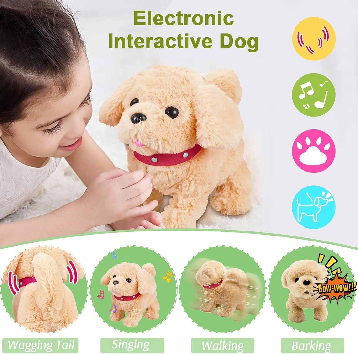 Koonie Realistic Robot Puppy - Interactive Walking & Barking Dog with Singing/Tail Wagging, Educational Play & Plush Birthday Gift for 2-5 Years Old Girls