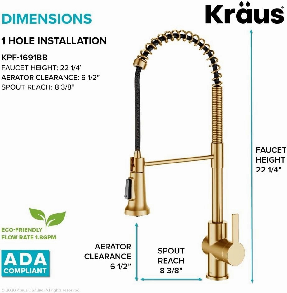 KRAUS Britt 2nd Gen Commercial Style Pull-Down Single Handle Kitchen Faucet in Brushed Brass, KPF-1691BB