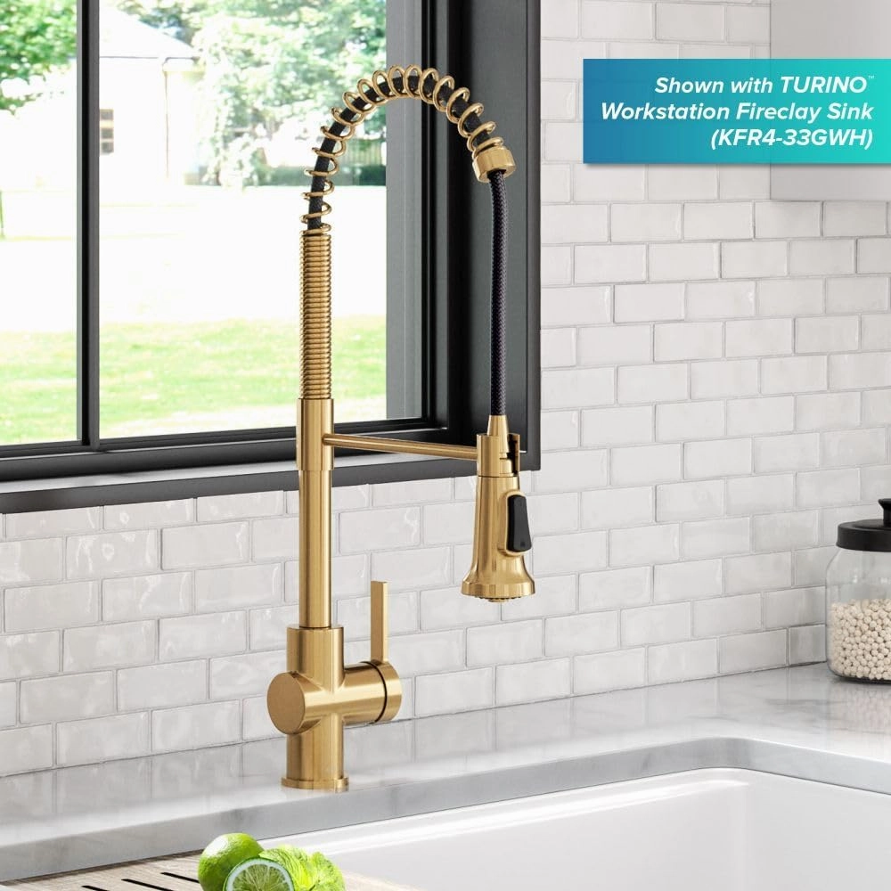 KRAUS Britt 2nd Gen Commercial Style Pull-Down Single Handle Kitchen Faucet in Brushed Brass, KPF-1691BB