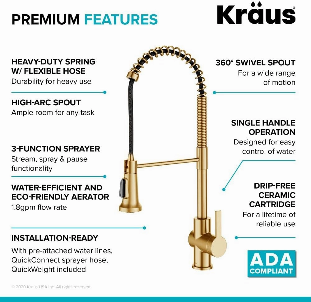 KRAUS Britt 2nd Gen Commercial Style Pull-Down Single Handle Kitchen Faucet in Brushed Brass, KPF-1691BB