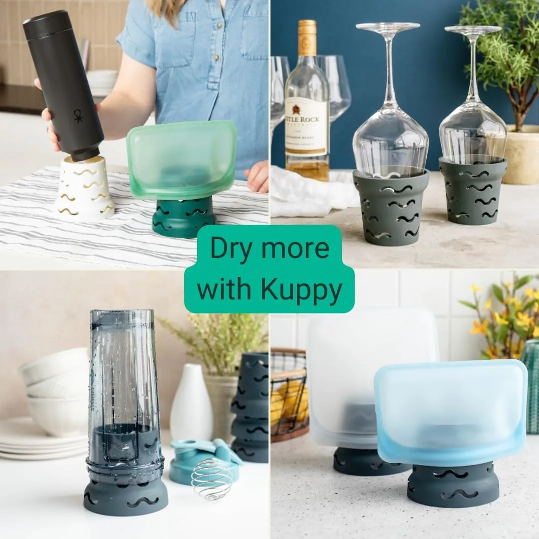Kuppy Silicone Water Bottle Drying Rack - Fast-Dry Bottle Dryer for 20-64oz Cups - Reusable Food Storage Bag Drying Rack - Compatible with Stanley, Owala, Stasher (Gray, 2-Pack)
