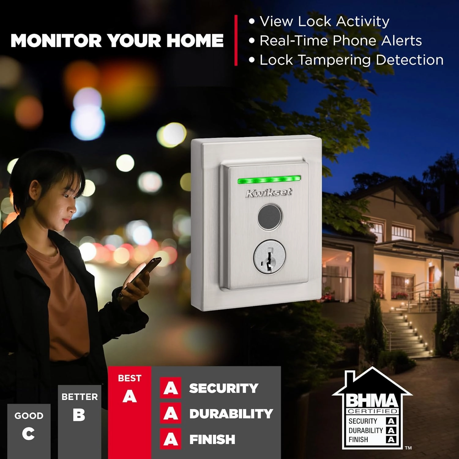 Kwikset Halo Touch Fingerprint Wi-Fi Smart Lock, Keyless Entry Door Low Profile Deadbolt, Geofence Auto-Unlock, Grade AAA Certified, No Hub Easy Install, Satin Nickel Lifetime Finish Warranty, Square