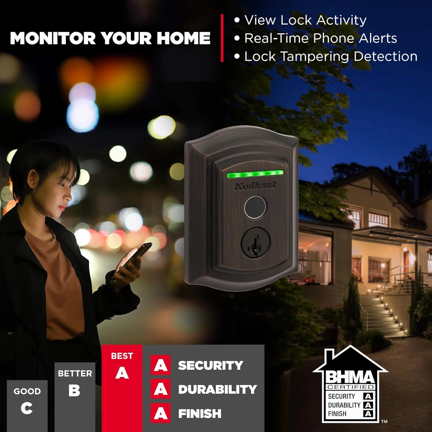 Kwikset Halo Touch Fingerprint Wi-Fi Smart Lock, Keyless Entry Door Low Profile Deadbolt, Geofence Auto-Unlock, Grade AAA Certified, No Hub Easy Install, Venetian Bronze Lifetime Finish Warranty, Arch