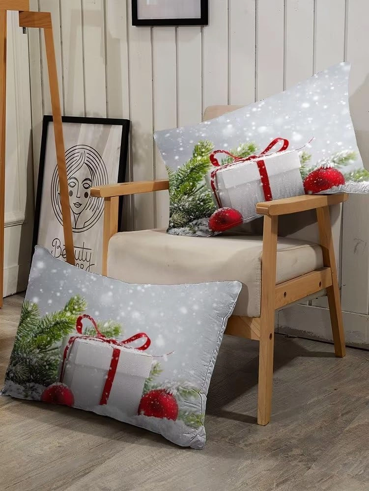 kxry Christmas Comforter Set Snow Scene Evergreen Bough Bedding Queen Size for Girls Boys Kids Gift Box Red Balls Quilt Duvet 1 Comforter   2 Pillow Cases