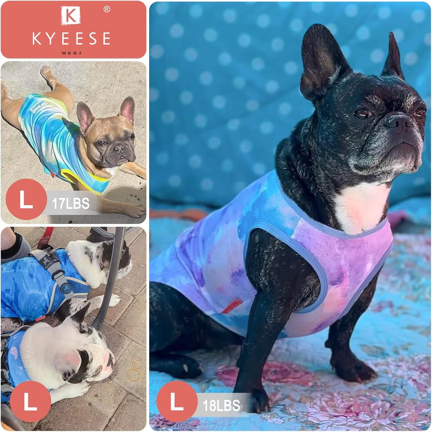 KYEESE 2 Pack Dog Cooling Shirts Breathable Lightweight Instant Cooling Dog Vest for Small Medium Dogs Quick Dry Sleeveless Vest Pet T-Shirts for Hunting, Training, Camping，L