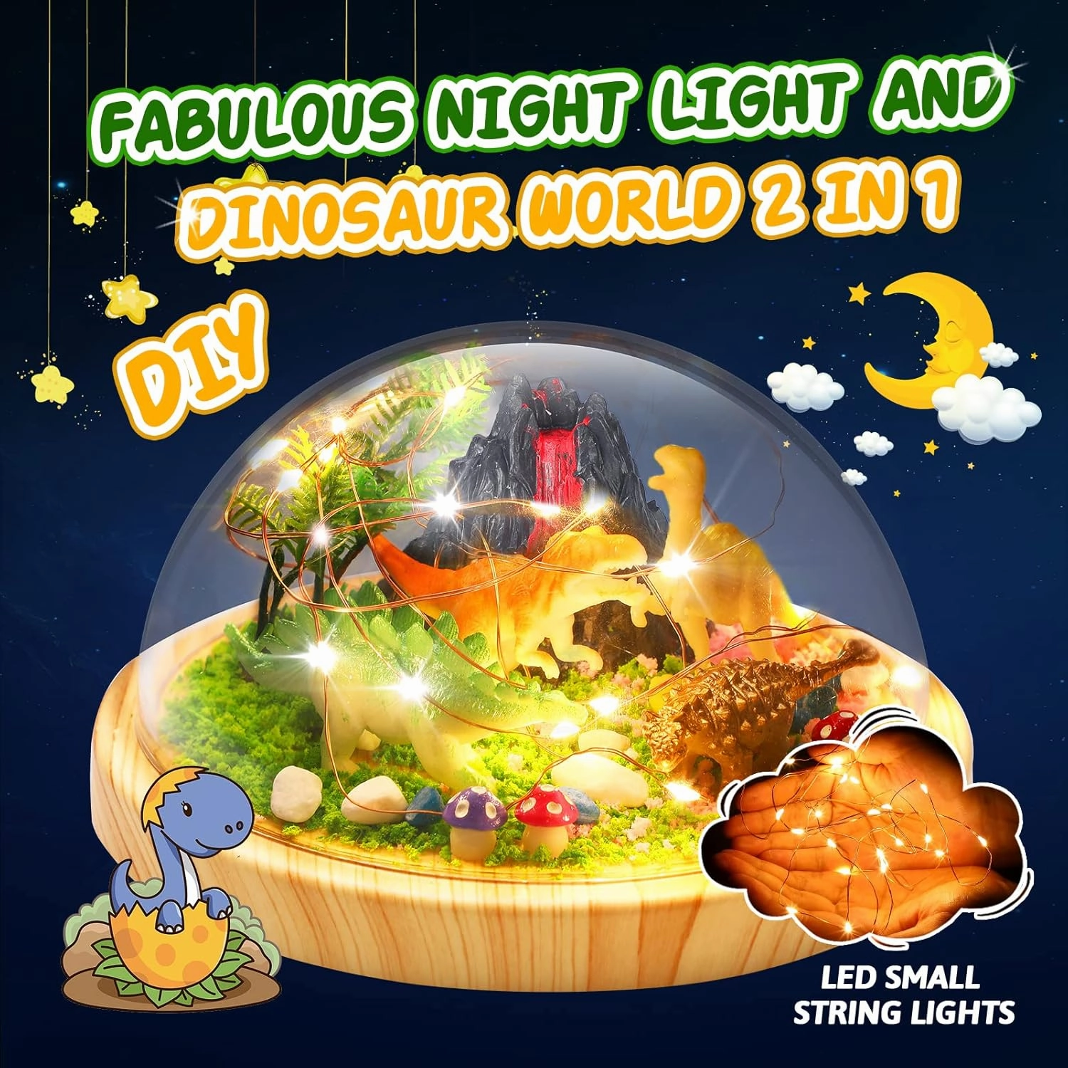 Laclun Make Your Own Dinosaur Night Light(USB Upgrade Version), DIY Light Kit, Arts and Crafts for Kids, Best Birthday Christmas Gifts for Kids Age 4 5 6 7 8 9 10 Year Old with Greeting Card