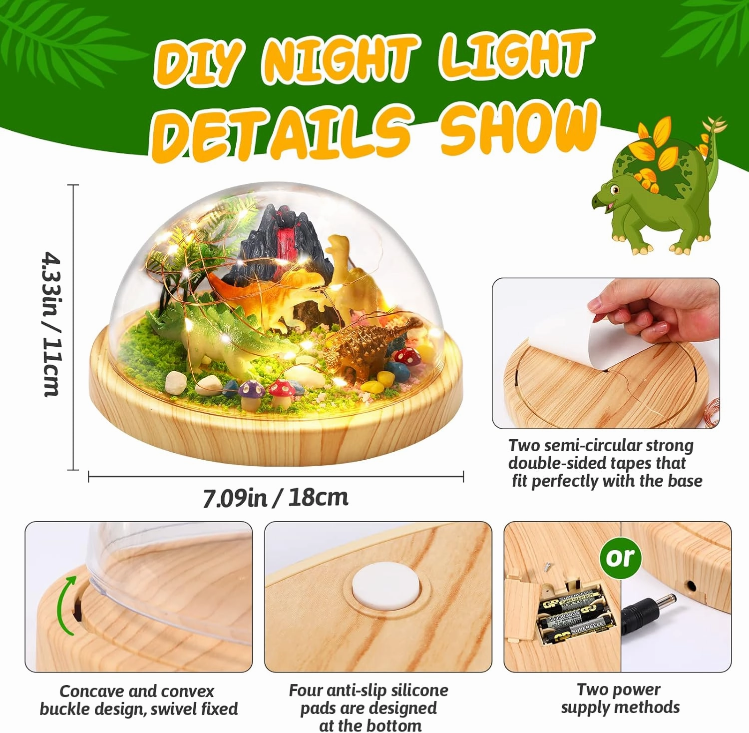 Laclun Make Your Own Dinosaur Night Light(USB Upgrade Version), DIY Light Kit, Arts and Crafts for Kids, Best Birthday Christmas Gifts for Kids Age 4 5 6 7 8 9 10 Year Old with Greeting Card