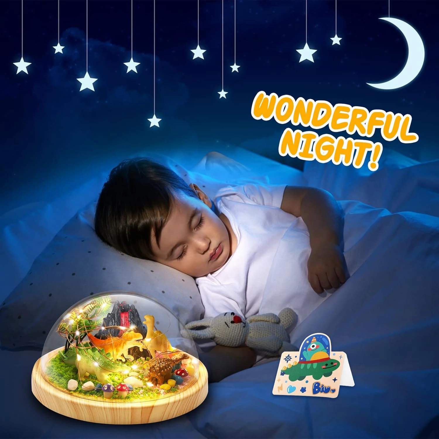 Laclun Make Your Own Dinosaur Night Light(USB Upgrade Version), DIY Light Kit, Arts and Crafts for Kids, Best Birthday Christmas Gifts for Kids Age 4 5 6 7 8 9 10 Year Old with Greeting Card