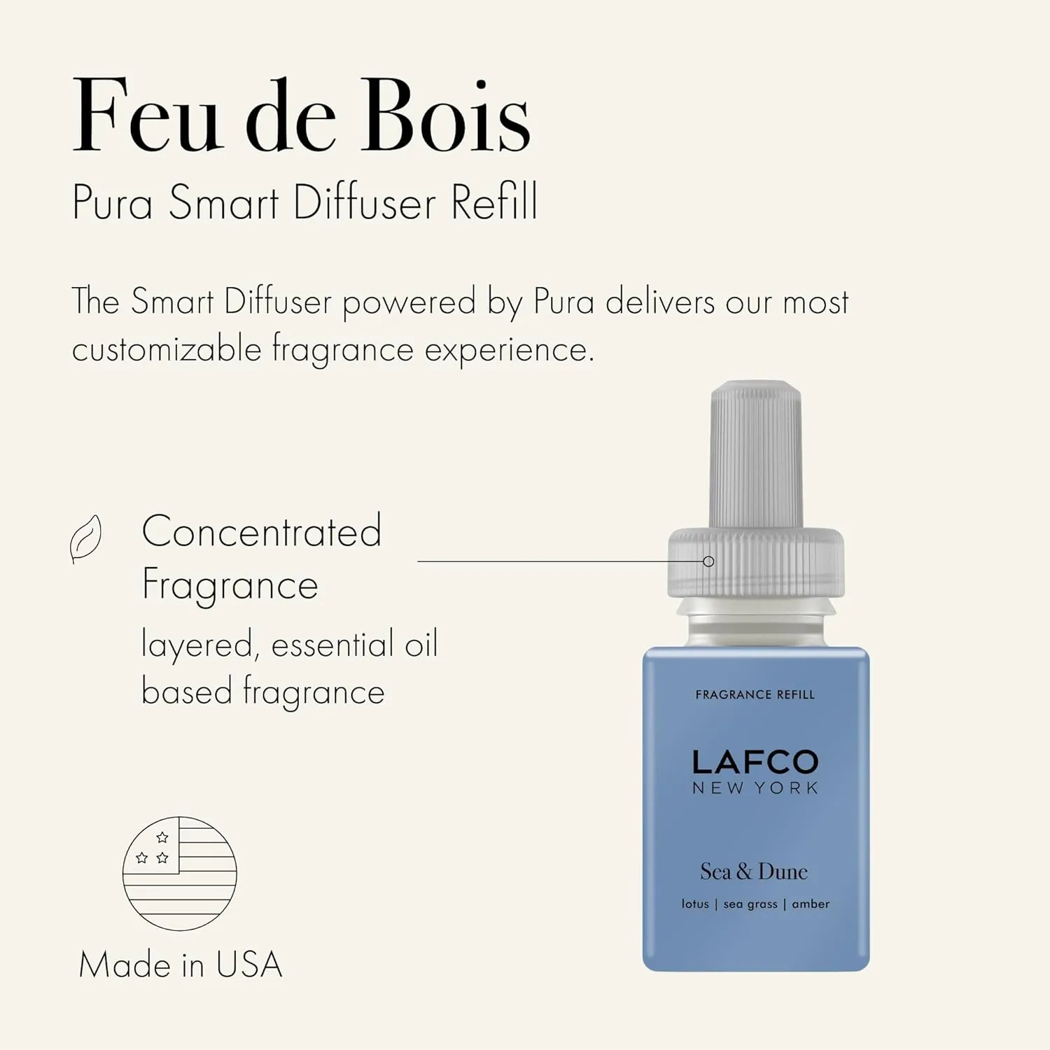 LAFCO New York Pura Smart Device Refill, Sea & Dune - Vial Delivers Up to 2 Weeks of Fragrance Life - Made in the USA