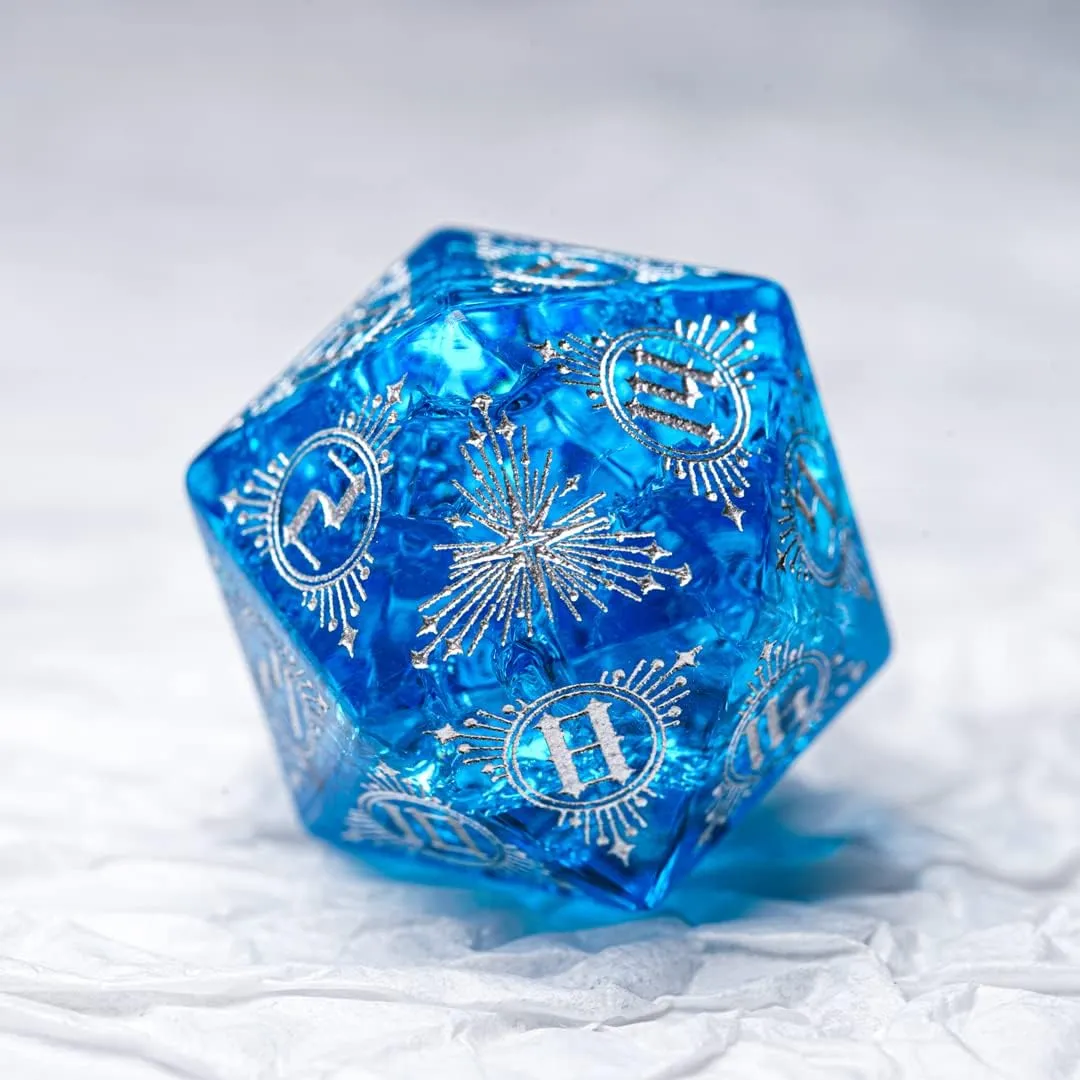 LANGWEI Role Playing Dice Pretty Lightning Blue Zircon DND Dice Set, Dungeons and Dragons Polyhedral Dice Set, Creative Gifts for Dice Collection,D20