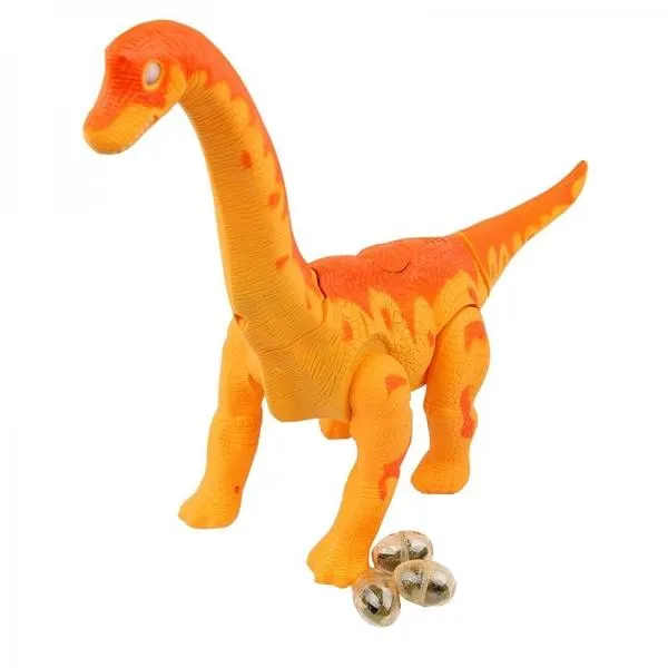 Large Size Brachiosaurus Lays Eggs Walking Dinosaur Battery Operated Toy with Sound Light Projection Function - Orange