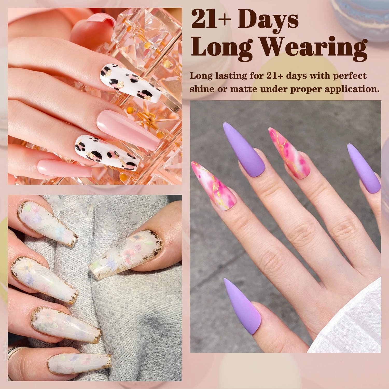 Lavender Violets 30-Piece Gel Nail Polish Set, 27 Colors with Glitter, Glossy,Matte Base and Top Coat for Nail Art C974