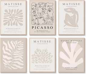 Laywhq Henri Matisse Wall Art Abstract Flower Canvas Wall Decor Neutral Gray Beige Picasso Line Mid Century Aesthetic Paintings Prints Posters for Bedroom Living Room Gallery Set of 6 8x10in Unframed