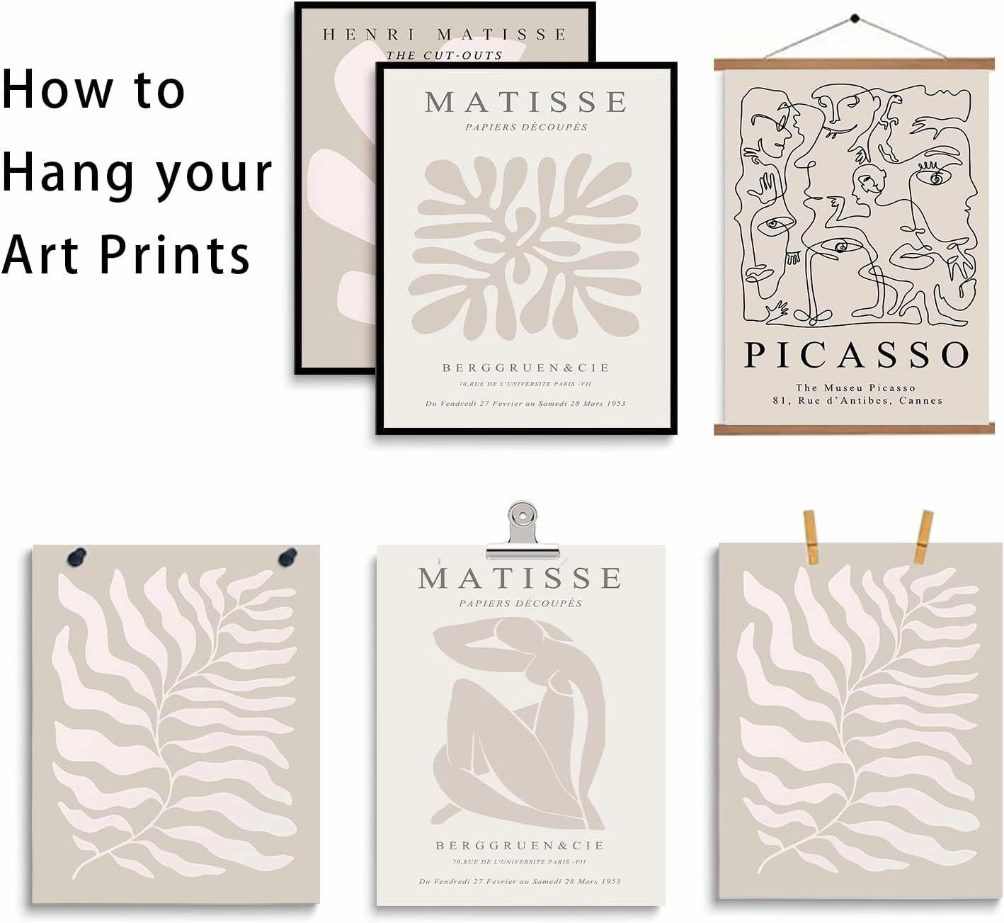 Laywhq Henri Matisse Wall Art Abstract Flower Canvas Wall Decor Neutral Gray Beige Picasso Line Mid Century Aesthetic Paintings Prints Posters for Bedroom Living Room Gallery Set of 6 8x10in Unframed