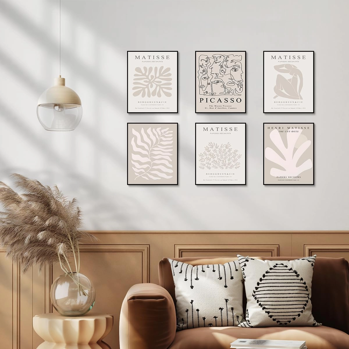 Laywhq Henri Matisse Wall Art Abstract Flower Canvas Wall Decor Neutral Gray Beige Picasso Line Mid Century Aesthetic Paintings Prints Posters for Bedroom Living Room Gallery Set of 6 8x10in Unframed