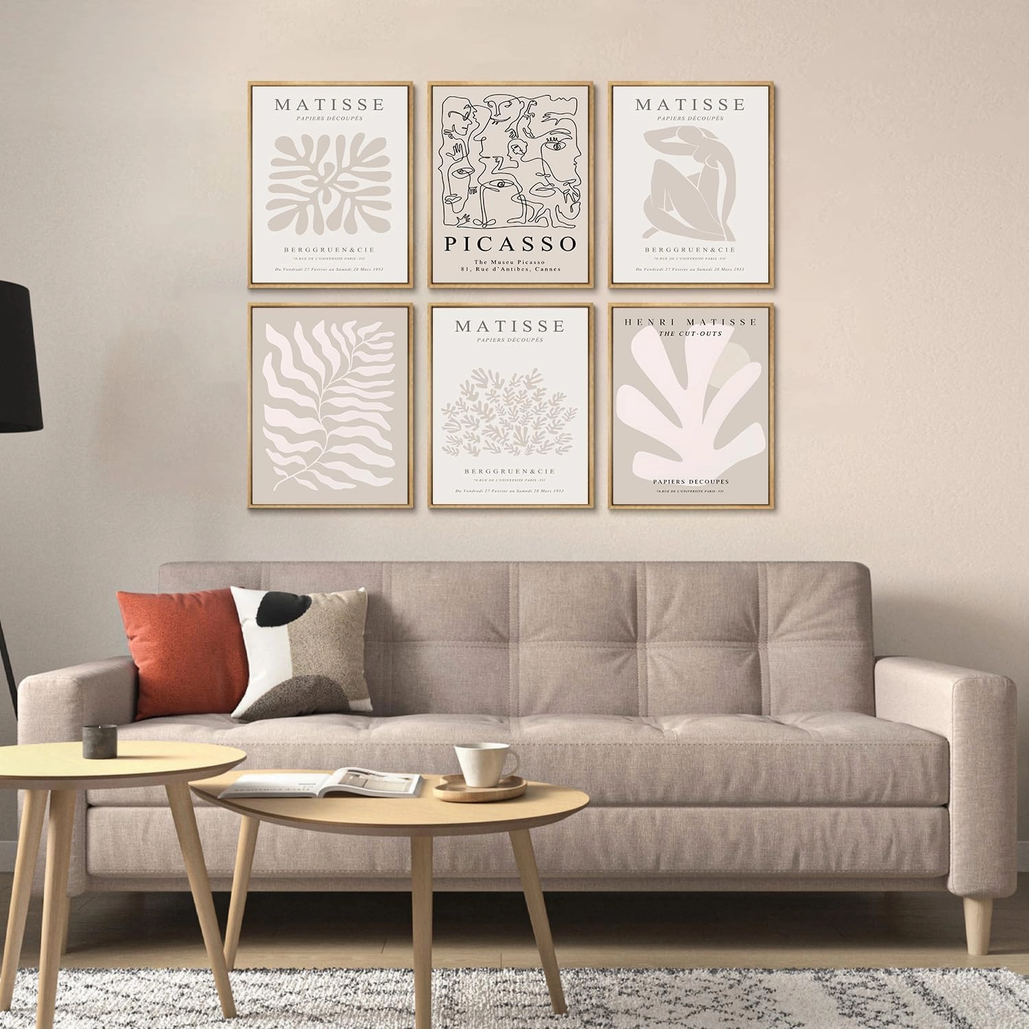 Laywhq Henri Matisse Wall Art Abstract Flower Canvas Wall Decor Neutral Gray Beige Picasso Line Mid Century Aesthetic Paintings Prints Posters for Bedroom Living Room Gallery Set of 6 8x10in Unframed