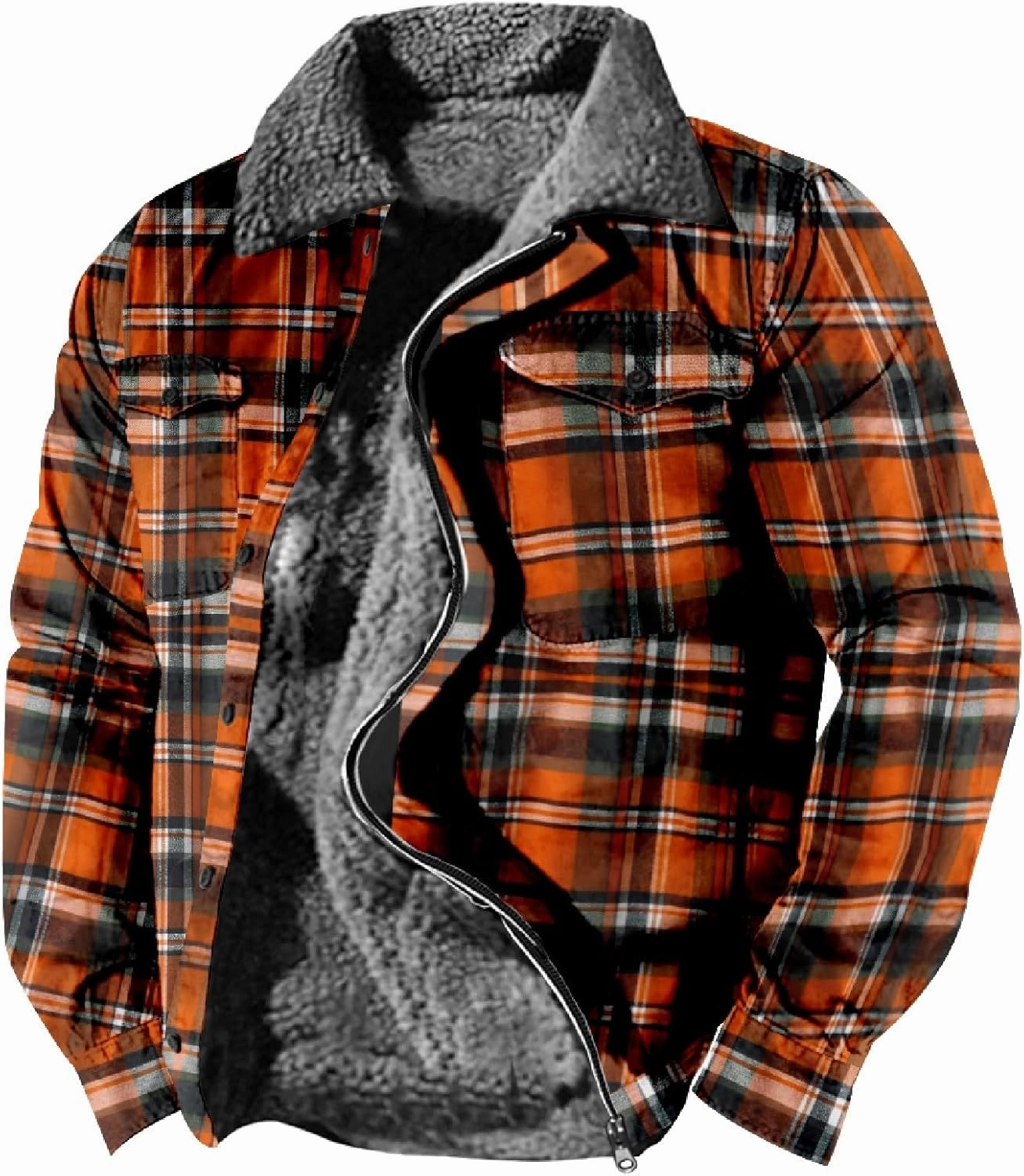 LCMTWX Men's Fleece Lined Flannel Shirt Jacket Winter Plaid Button Down Stand Collar Snow Coat Jacket Outwear with Casual