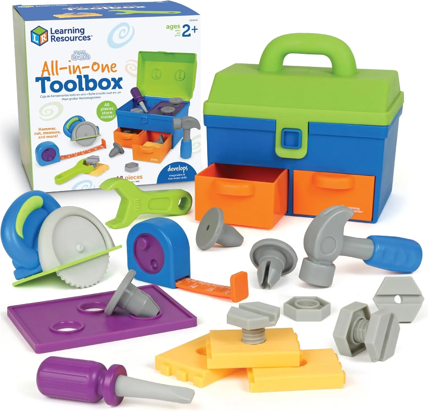 Learning Resources New Sprouts All-in-One Toolbox, 18 Pieces, Ages 2 , Toddler Activities, Preschool Learning Activites, Montessori Toys