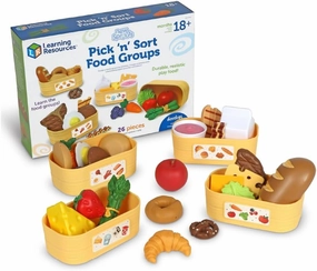Learning Resources New Sprouts Pick ‘n’ Sort Food Groups, Grocery Store Pretend Play, Play Kitchen Accessories, Play Food for Toddlers, Ages 18 Months , 26 Pieces