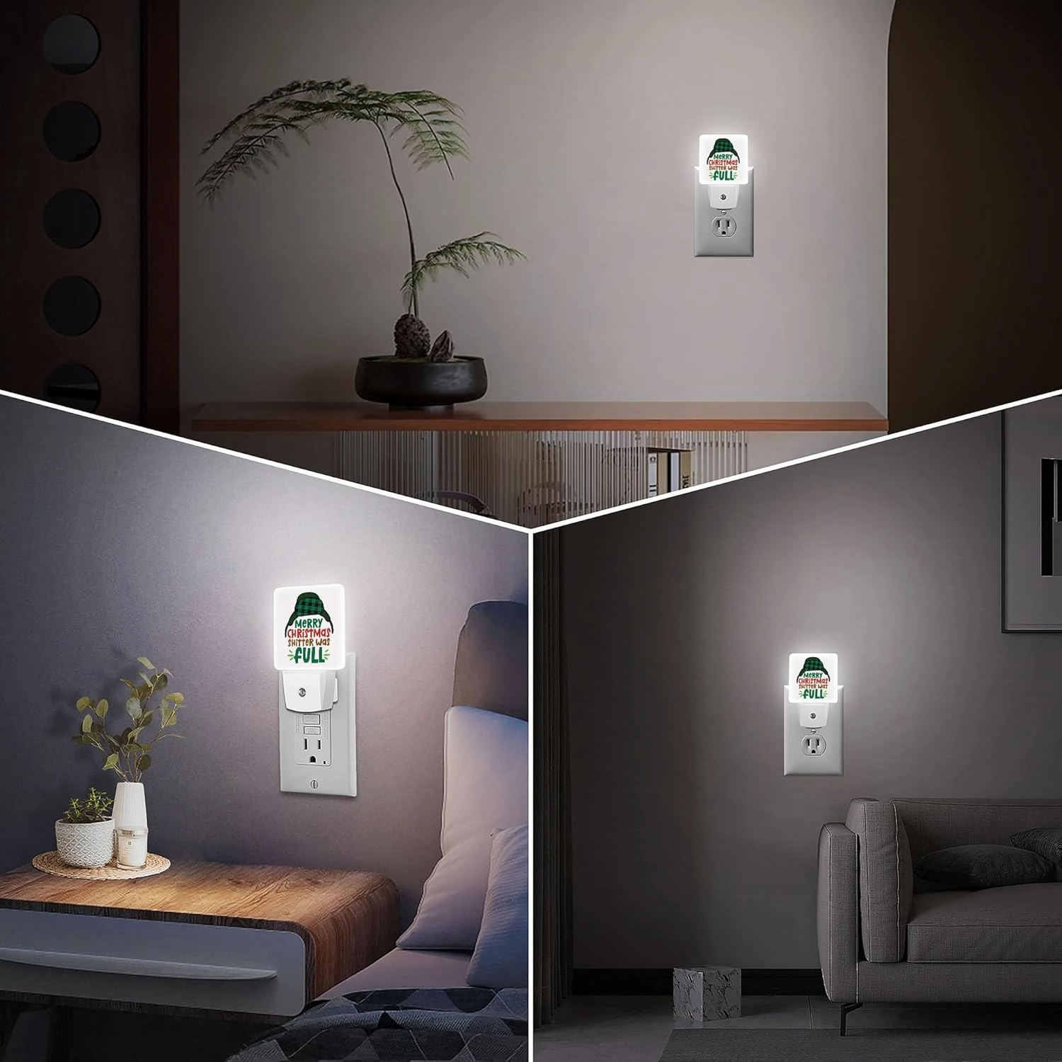 LED Night Light Lamp with Smart Sensor Dusk to Dawn Sensor,Merry Christmas Shitter Text with Cartoon Earmuffs Cap Night Light Daylight White,0.5W Plug-into Wall for Adults,Bedroom,Hallway