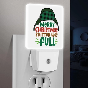 LED Night Light Lamp with Smart Sensor Dusk to Dawn Sensor,Merry Christmas Shitter Text with Cartoon Earmuffs Cap Night Light Daylight White,0.5W Plug-into Wall for Adults,Bedroom,Hallway