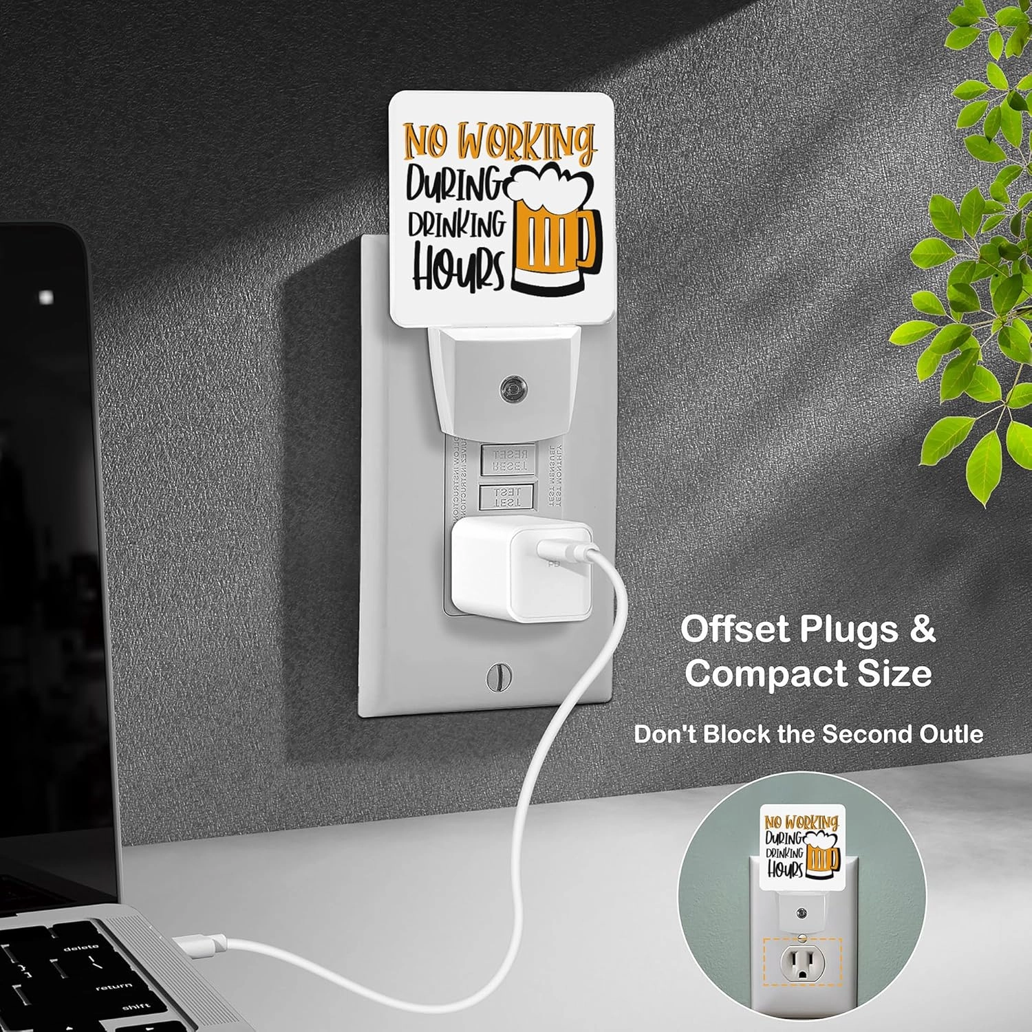 LED Night Light Lamp with Smart Sensor Dusk to Dawn Sensor,No Working During Drinking Hours Funny Saying With Beer Mug Night Light Daylight White,0.5W Plug-into Wall for Adults,Bedroom,Hallway