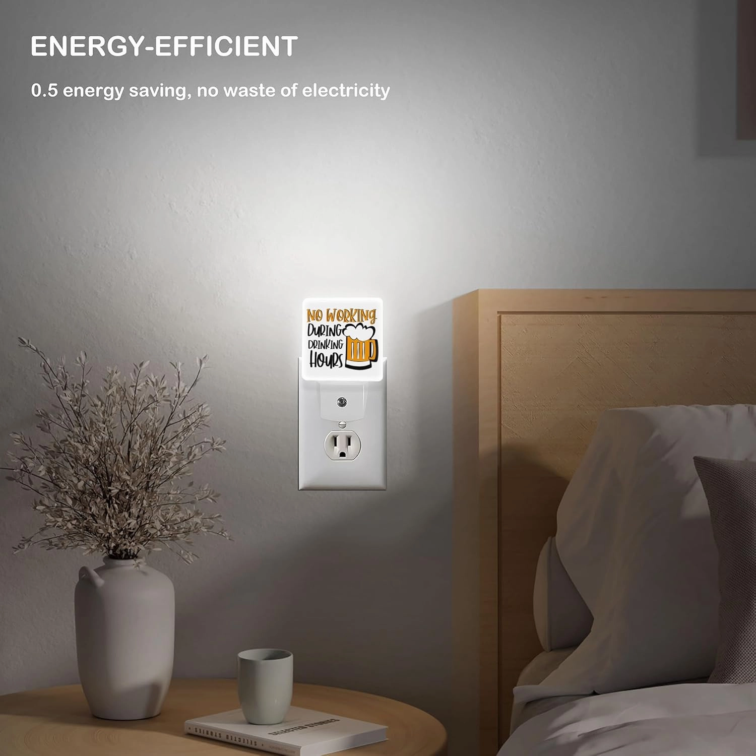 LED Night Light Lamp with Smart Sensor Dusk to Dawn Sensor,No Working During Drinking Hours Funny Saying With Beer Mug Night Light Daylight White,0.5W Plug-into Wall for Adults,Bedroom,Hallway