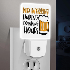 LED Night Light Lamp with Smart Sensor Dusk to Dawn Sensor,No Working During Drinking Hours Funny Saying With Beer Mug Night Light Daylight White,0.5W Plug-into Wall for Adults,Bedroom,Hallway