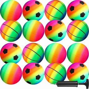 Lenwen 15 Pieces Rainbow Playground Sports Balls for Kids with 1 Hand Pump 6 Inch Inflatable Ball Basketball Soccer Kickball Dodgeball for Kids Teenagers Over 6 Indoor Outdoor Schoolyard Ball Games