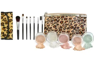 Leopard KIT w/Brush & Bag (Warm Neutral Shade- Most Popular) Mineral Makeup Set Bare Face Sheer Powder Matte Foundation Cover