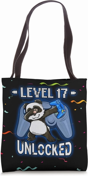 Level 17 Unlocked - Funny Dabbing Panda Gamer 17th Birthday Tote Bag