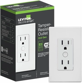 Leviton Decora Smart Outlet, Tamper-Resistant 15A, Wi-Fi 2nd Gen, Works with My Leviton, Alexa, Google Assistant, Apple Home/Siri & Wire-Free Companions for Switched Outlet, D215R-1RW, White