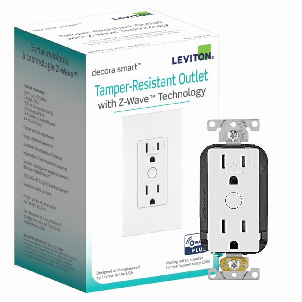 Leviton ZW15R-1BW Decora Smart Tamper-Resistant Outlet with Z-Wave Technology, 1 Pack, White