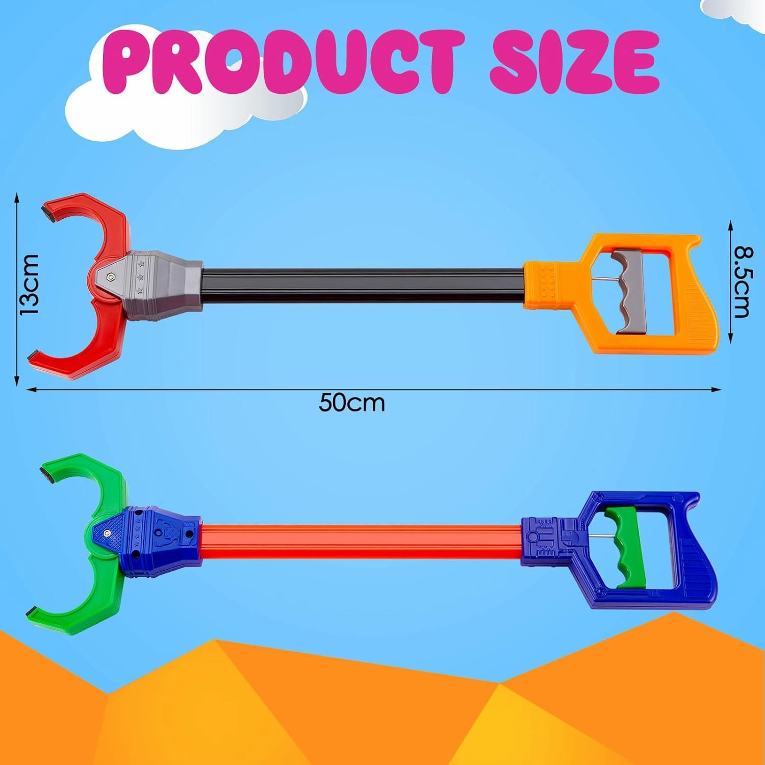 Lewtemi 4 Pcs Interactive Grabber Toy Pack, Robot Arm Claw Grab Pickup Reacher Tool for Boys Girls Kids Children Fun Early Learning and Hand Eye Coordination Play, 18 Inch (Red,Green)