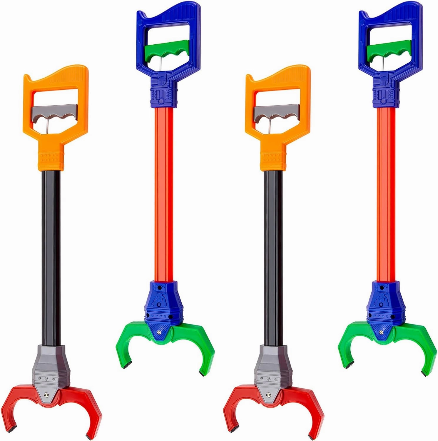 Lewtemi 4 Pcs Interactive Grabber Toy Pack, Robot Arm Claw Grab Pickup Reacher Tool for Boys Girls Kids Children Fun Early Learning and Hand Eye Coordination Play, 18 Inch (Red,Green)