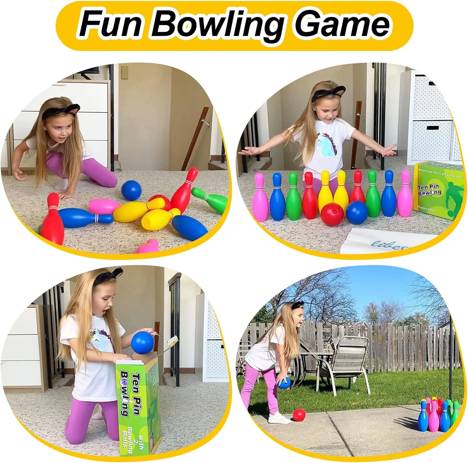 Liberry Toy Bowling Set for Kids Ages 2 3 4 5, Includes 10 Plastic Pins & 2 Balls, Toddler Indoor Outdoor Activity Games, Educational Birthday Gifts for Boys Girls