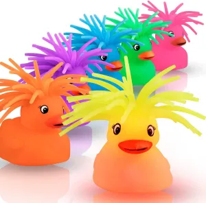 Light Up Funky Flashing Disco Ducks with Crazy Puffer Hair (Set of 24)
